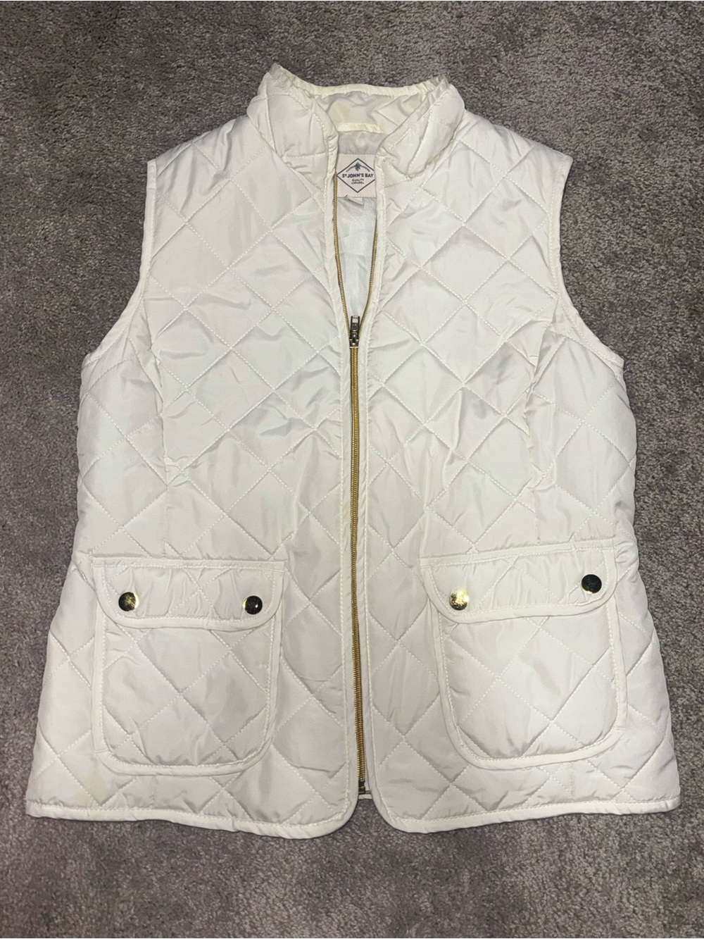 Women’s M St. John’s Bay White Quilted Vest | Puffer Vest | Zip Front